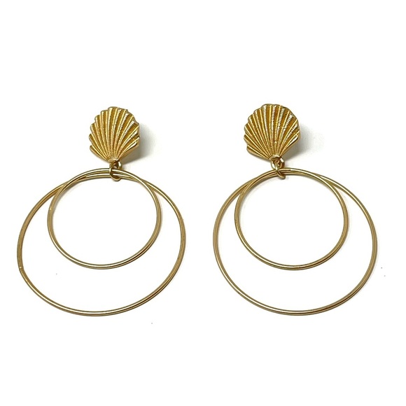 New Anthropologie Shell Double Hoop Drop Earrings - Picture 1 of 4